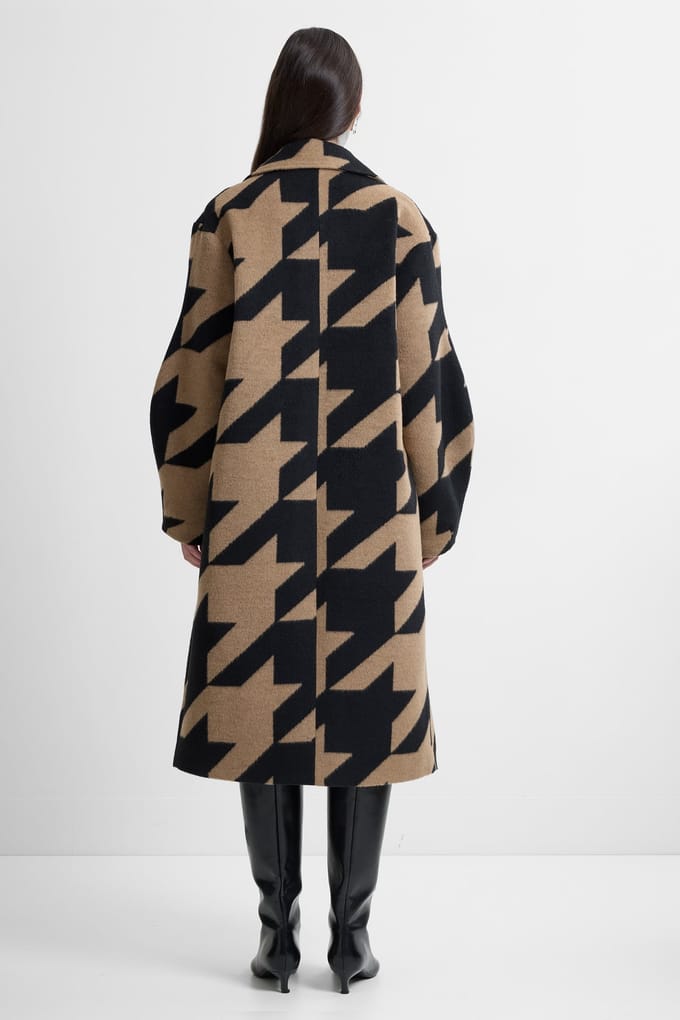 French Connection Lucilla Houndstooth Coat Black/camel Taglia: S | Cappotti doppiopetto Outlet | Donna | Nero