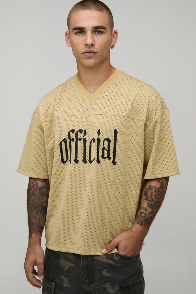 Oversized Boxy Official V-Neck Sports Top | Stone | Size Medium