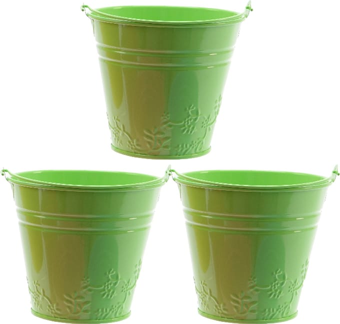 Decoris Bloempot/plantenpot bloemen relief - 3x - zink - D11 cm - groen