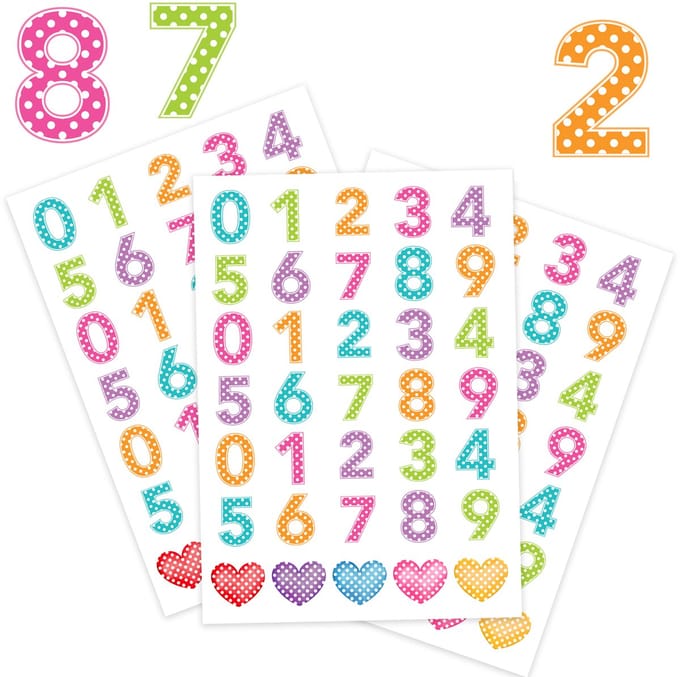 Cijfer Stickers – Polkadot Getallen – 3 Stickervellen – 105 Stuks