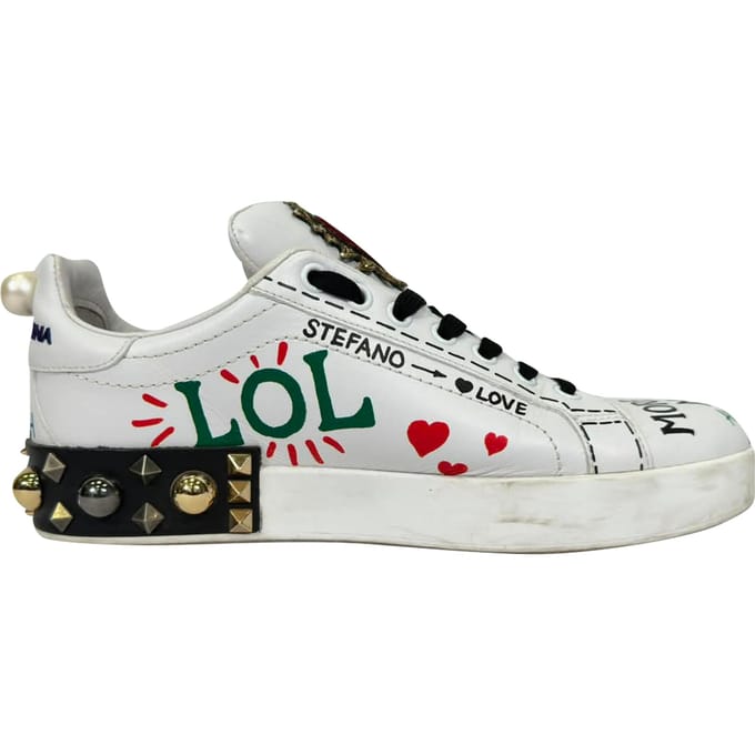 Dolce & Gabbana Geprinte Portofino Sneakers in Witte Lederen