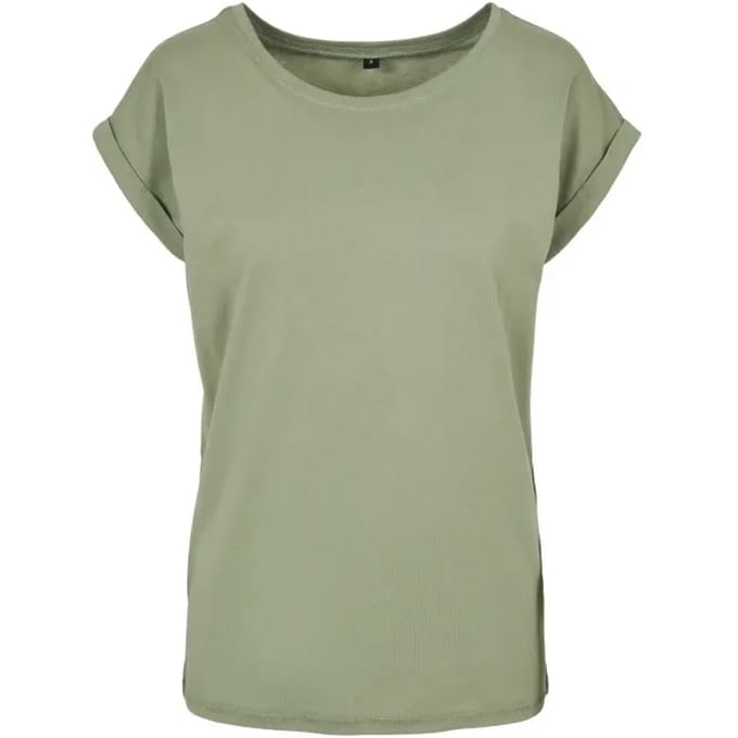 Build Your Brand - Extended Shoulder Dames T-shirt - Soft Salvia maat S