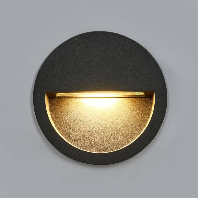 Lucande LED wand inbouwlamp Loya, Ø 11,5 cm, grijs, IP54