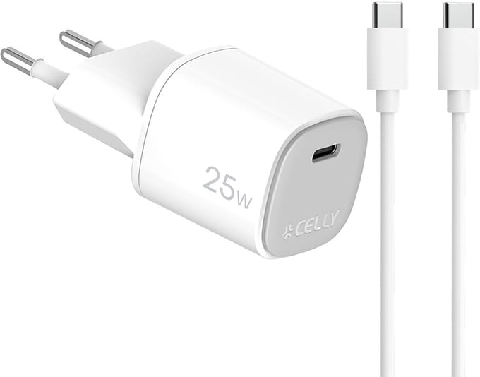Celly Thuislader + USB-C naar USB-C kabel - 25 Watt - GaN technologie - Snel opladen