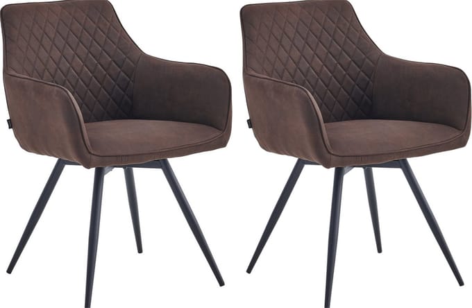 Colenis® - Sierra Eetkamerstoel - Set Van 2 - Bruin - Microfiber Stof - Microvezel - Industrieel - Draaibaar - 360°