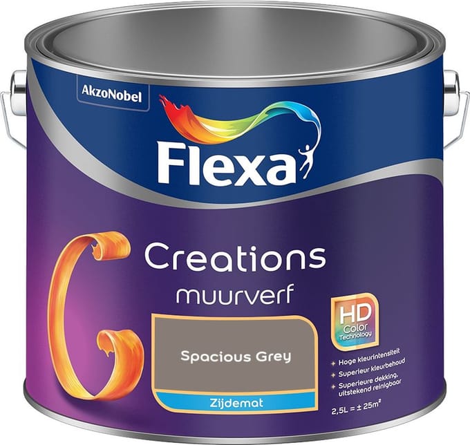 Flexa - Creations Muurverf Zijdemat - Spacious Grey - Mengverf - 2,5 L