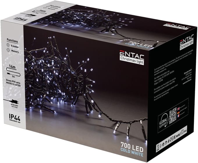 Entac Kerst Micro Cluster Lichtsnoer 14m - Kerstverlichting Buiten en Binnen - 700 LED Lampjes - Daglicht Wit