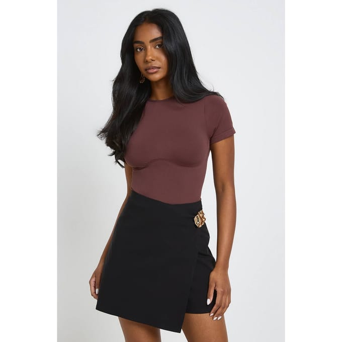boohoo Dames Bengaline Wikkel Skort | Zwart | Maat: 36