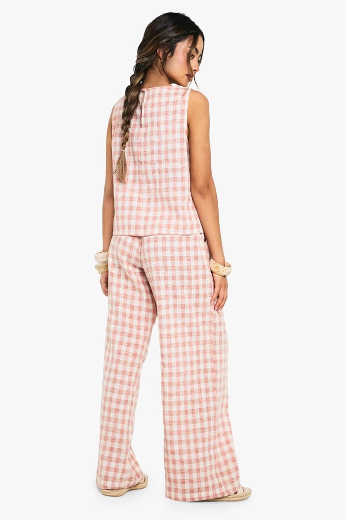 boohoo Dames Gingham geweven boxy Co-Ord | Stone | Maat: 6