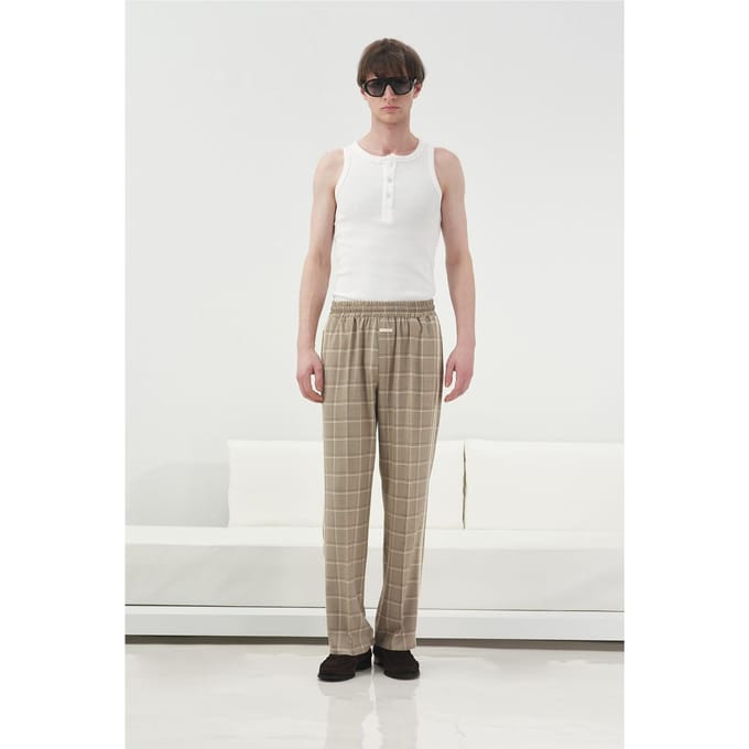 Geruite Rechte Broek met Elastiche Taille