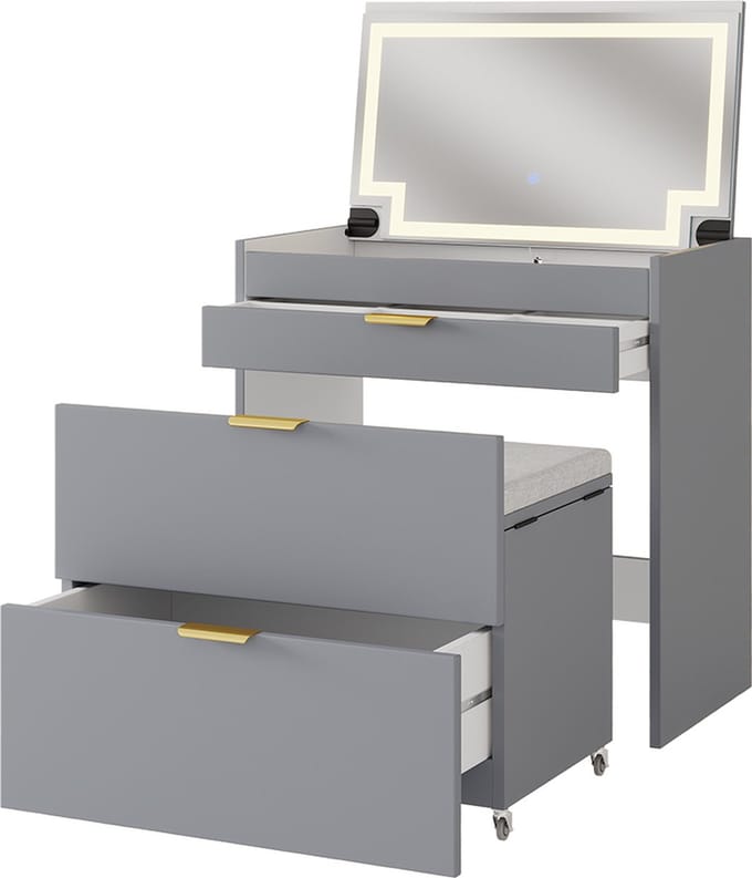Vicco Wanja Kaptafel – 80 cm met bank en LED-spiegel Grijs