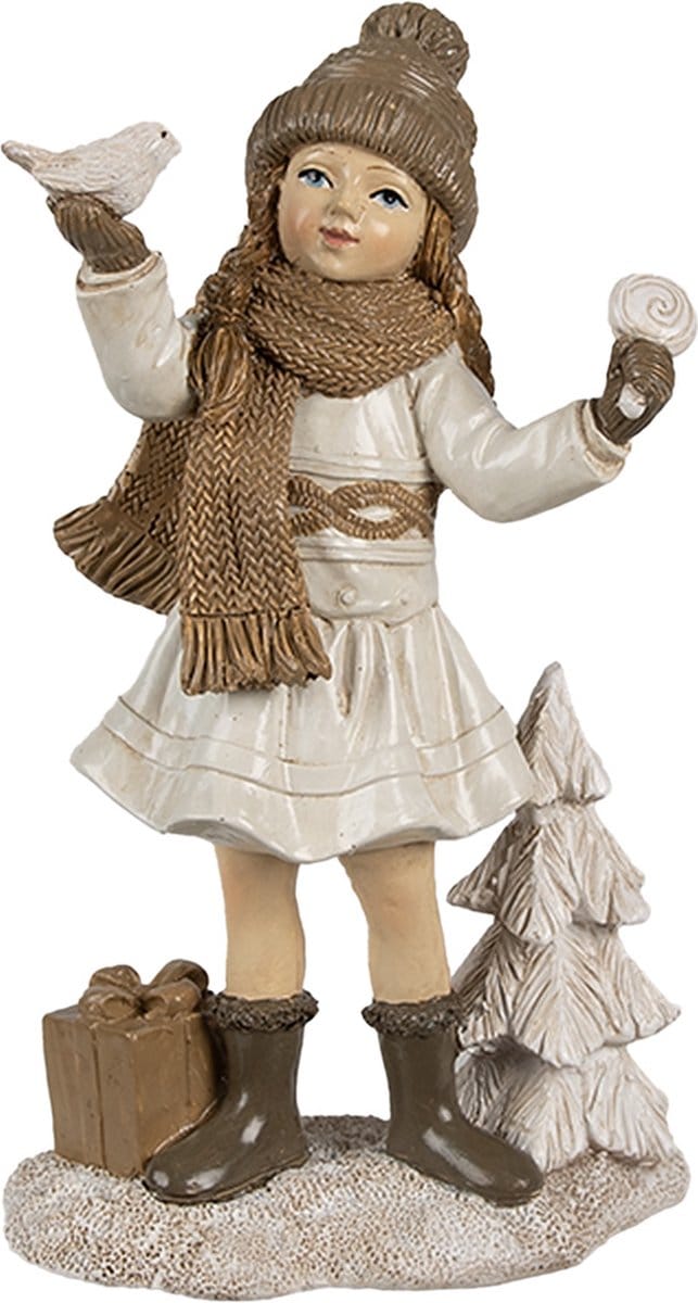 Clayre & Eef Decoratie Beeld Meisje 16 cm Beige Kunststof
