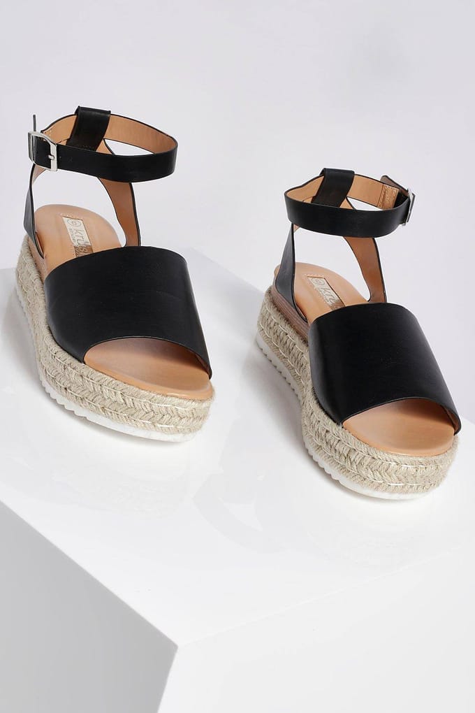 boohoo Dames 2-Delige Espadrille Flatform | Zwart | Maat: 36