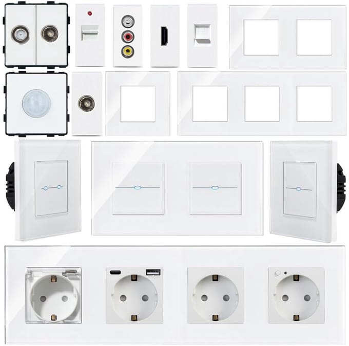 Slimme Wifi Lichtschakelaar met Stopcontact en Touch Dimmer Glas Frame