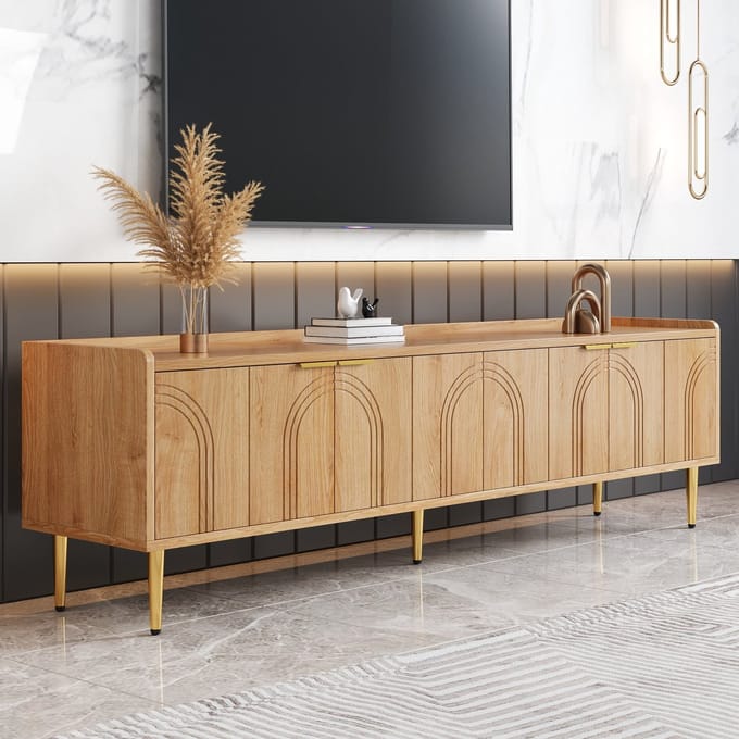 REDOM - Lowboard - MDF houtlook - met gouden accenten - 170 L x 35 B x 47.5 H(cm) Natural