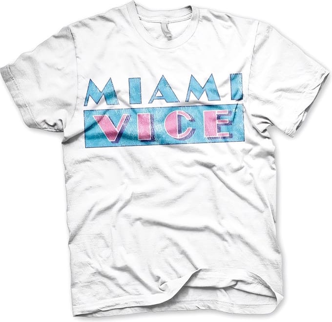 Miami Vice T-shirt met verweerd logo, witite