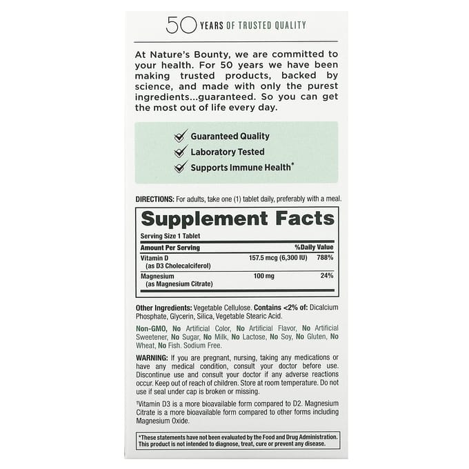 Nature's Bounty, Geavanceerde D3 + Magnesiumcitraat, 90 tabletten