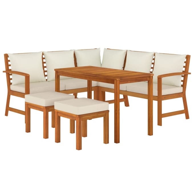 vidaXL - 6-delige - Tuinset - met - kussens - massief - acaciahout