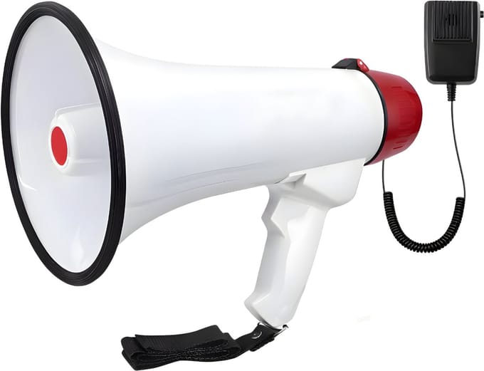 KAD® Megafoon - Compacte Megafoon met Sirene & Spraakfunctie – Oplaadbare Handmegafoon - Wit/Rood - 34cm x 21cm x 21cm