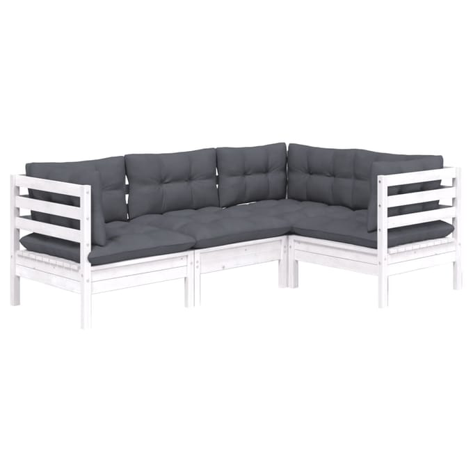 vidaXL - 4-delige - Loungeset - met - kussens - grenenhout - wit