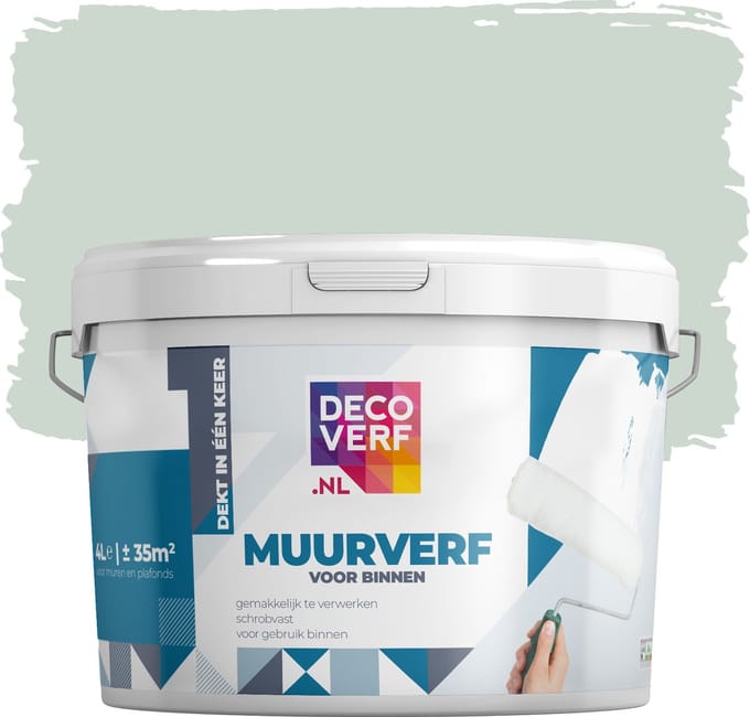 Decoverf muurverf mat witte saliegroen, 4L