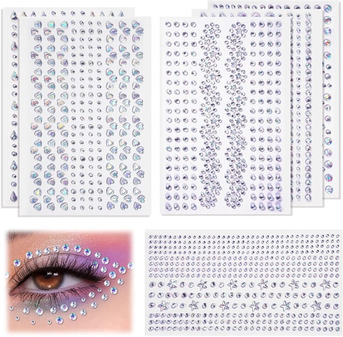 Zelfklevende Glitzersteentjes voor Make-up, Feest, DIY en Creatieve Projecten - 6 Bladeren
