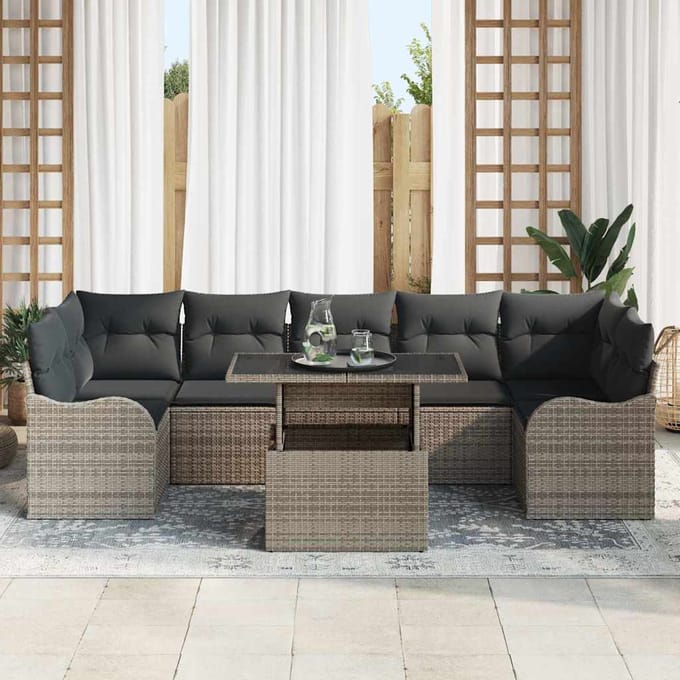 vidaXL - Tuinbank - Set - 8 - st - 7-Aantal - zitplaatsen - Grijs - Poly - Riet