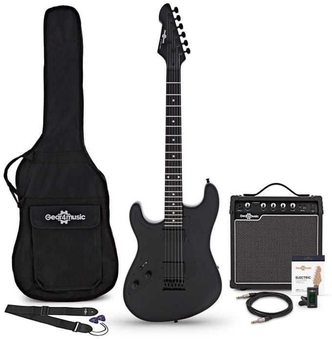 LA Select Modern Elektrische Gitaar (LH), Blackout, 15W Versterker & Accessoireset