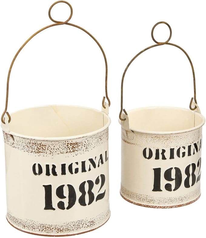 Decoratieve emmer met handvat “Original 1982” Crème Ø12/10cm 2x2-delig