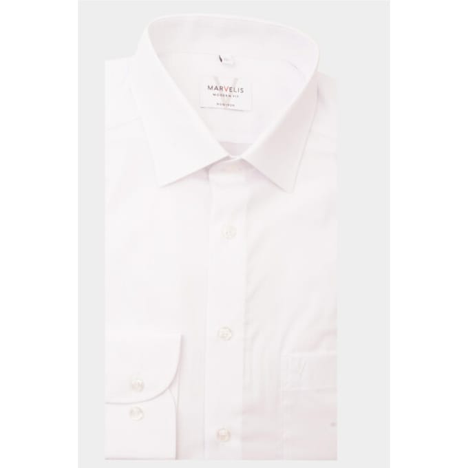 MARVELIS modern fit overhemd - wit - Strijkvrij - Boordmaat: 39 (EU maat: M)