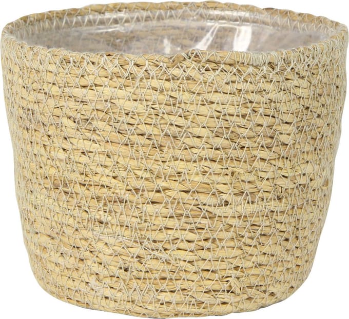 Ter Steege Plantenmand - zeegras - rotan - beige - 15 x 12 cm - plastic binnenkant