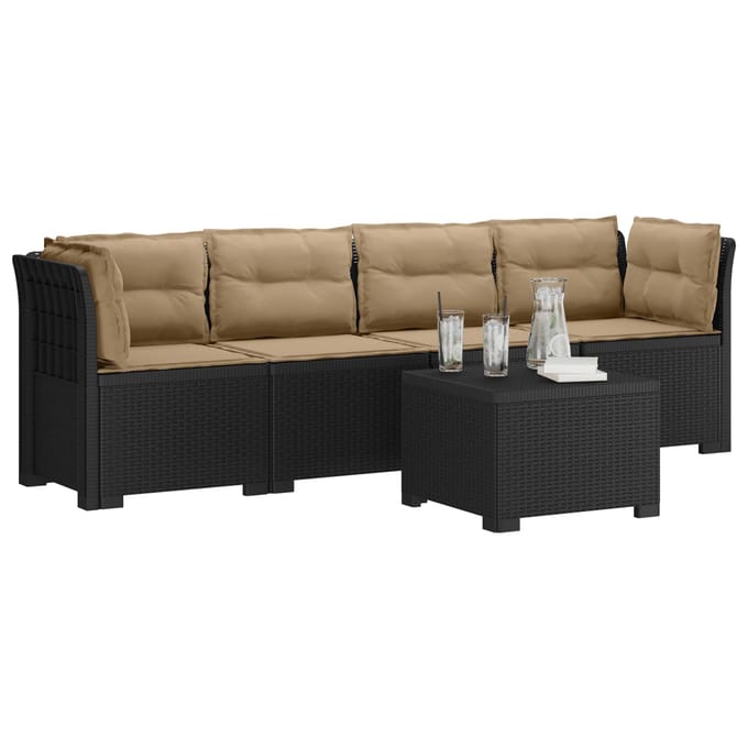 vidaXL - 4-Zits - Tuin - Sofa - met - Kussens - Rieten - Look - PP - Antraciet