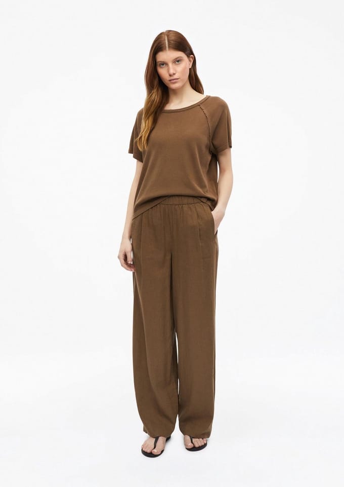 Vloeiende linnenmix broek met plooien en hoge taille dames s.Oliver