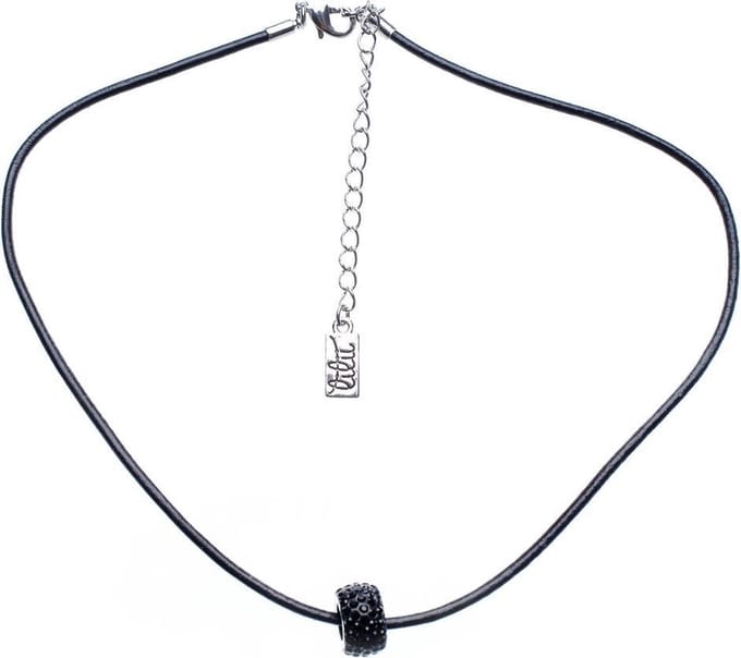 Behave - Ketting Imitatieleer - Hanger met Steentjes - 39 cm