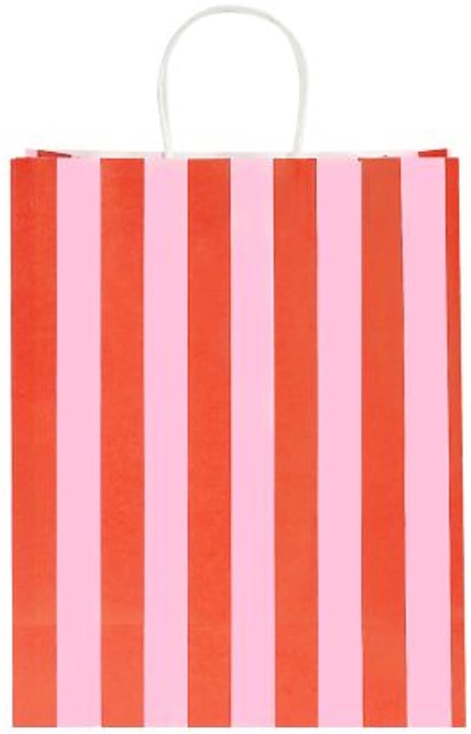 Draagtas papier 15x8x21cm Rood Roze streep 50 stuks