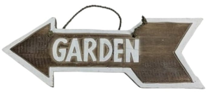 Pijl met tekst GARDEN 9x26 cm hout kleur