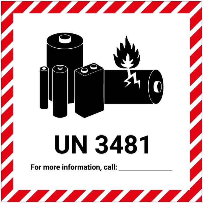 UN 3481 batterij sticker | 15 x 15 cm