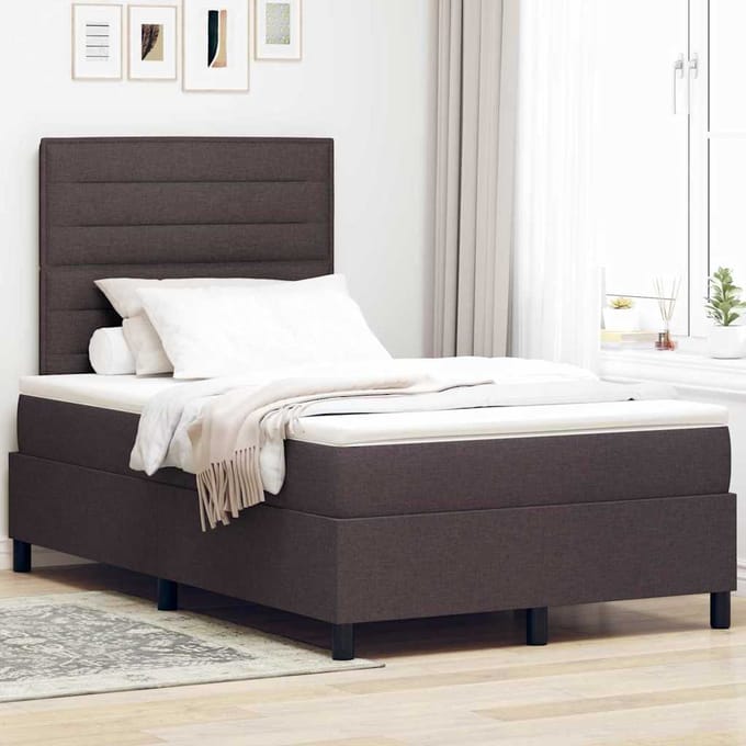 vidaXL - Boxspring - bed - met - matras - Donkerbruin - 120 - x - 190 - cm - Stof