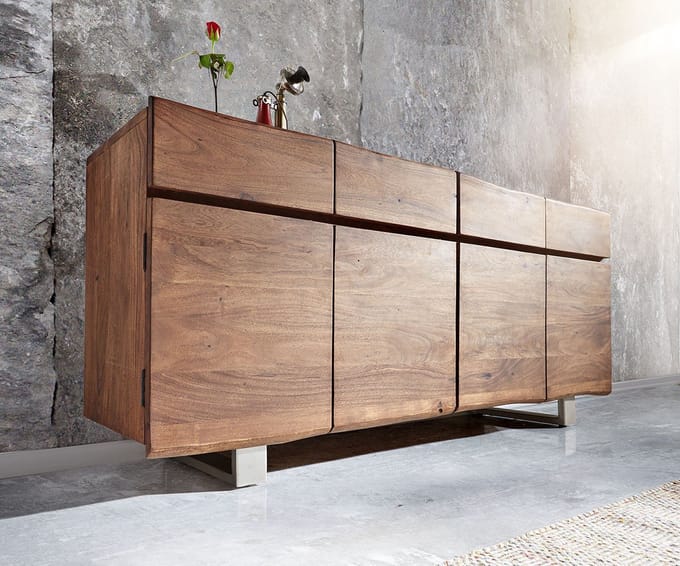 Commode Live-Edge Acacia bruin 172 cm 4 laden 4 deuren boomrand dressoir