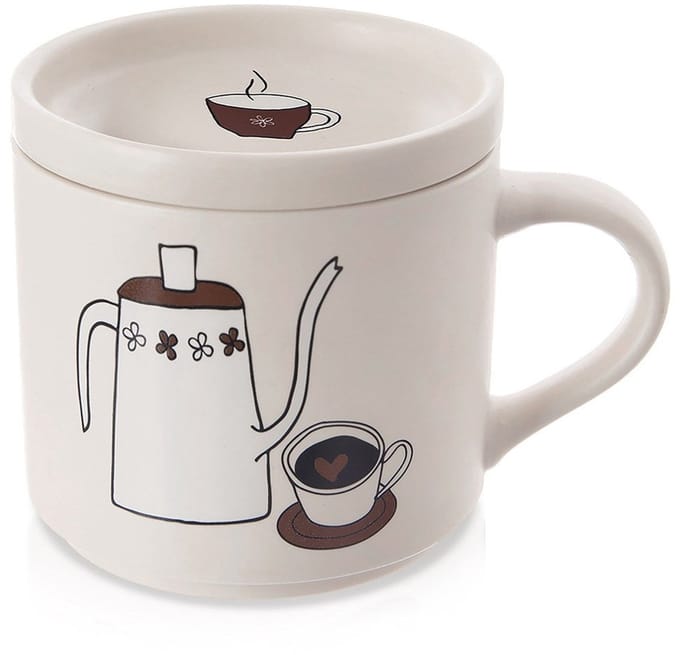 Orion - Porseleinen Mok - Met Deksel - 420ml - Beige