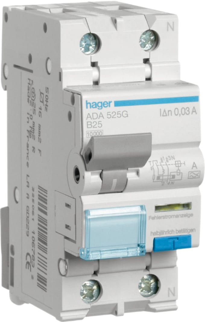 Hager ADA525G HAG HACO 1P N 25A/B 30mA KL.A