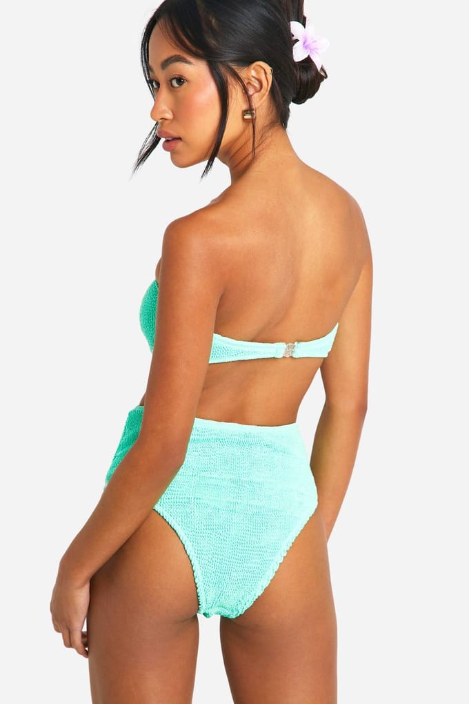 boohoo Dames Premium Crinkle Bikini Slip met Hoge Taille | Munt | Maat: 36
