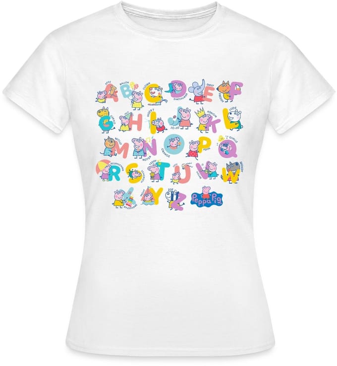Peppa Pig Ontwerp Alfabet Met Peppa T-Shirt Dames