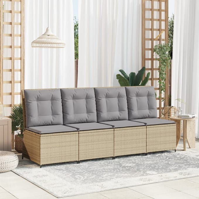 vidaXL - Tuinbank - verstelbaar - met - kussens - poly - rattan - beige