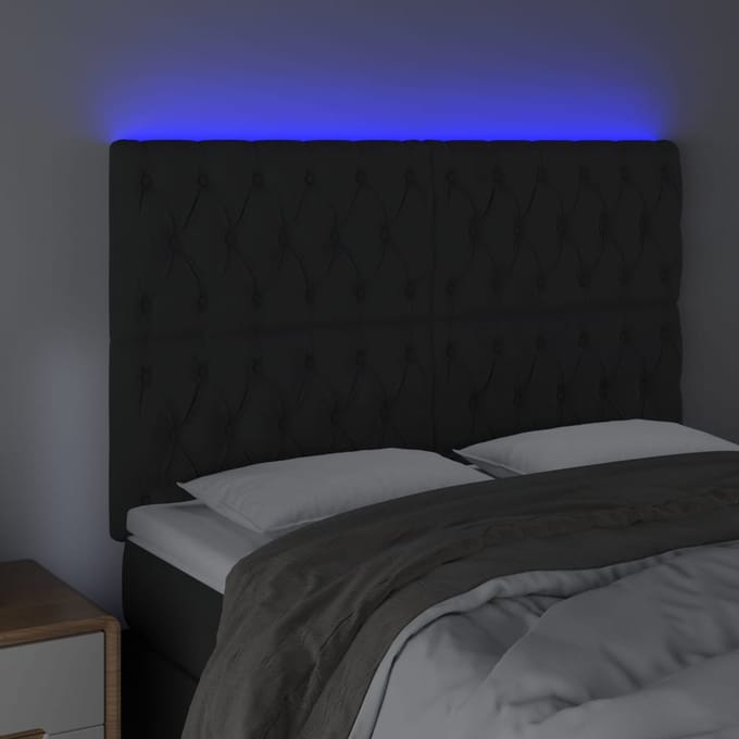 vidaXL - Hoofdbord - LED - 144x7x118/128 - cm - fluweel - zwart