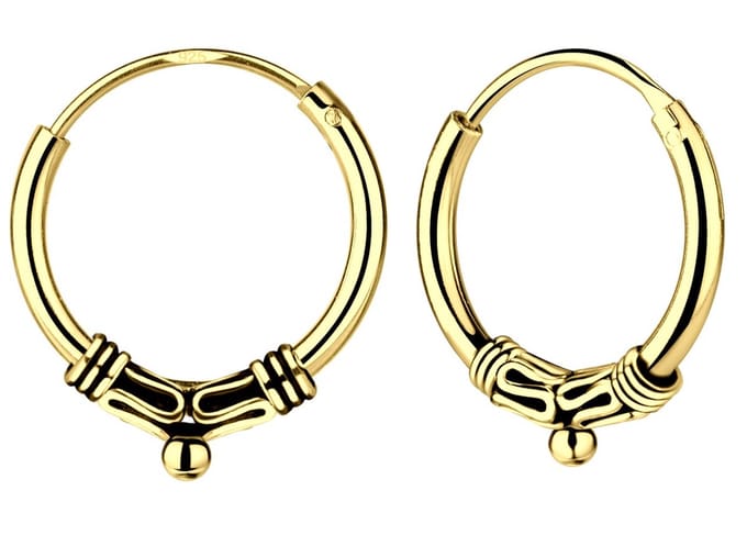 Joy|S - Zilveren Bali oorringen 12 mm - gold plated - t61