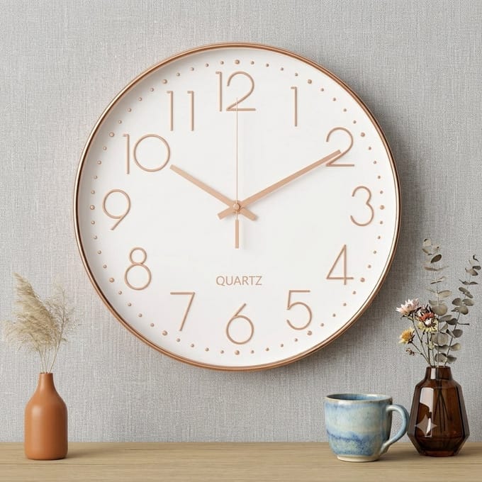 Livatto Wandklok Stil Quartz 30 cm Roze Goud Modern Minimalistisch Design