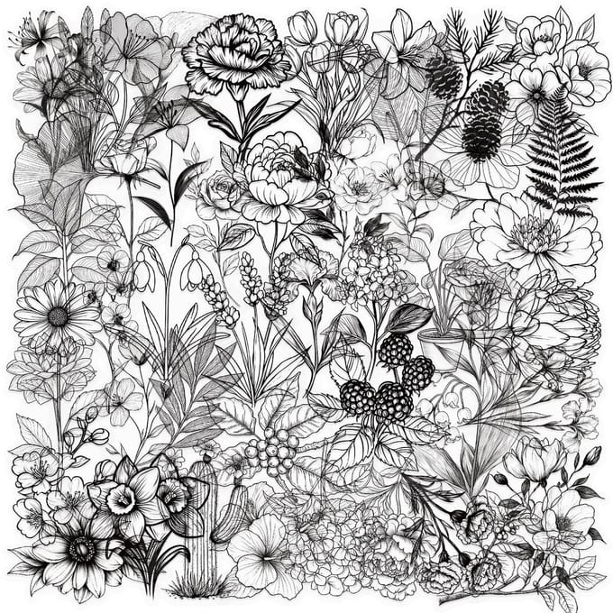 Stickerset Bloemen Zwart/Wit - Set met 50 stickers Flowers