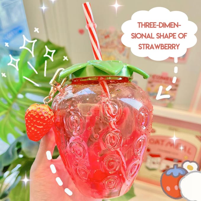 Aardbeienstrobeker Leuke 500ml Grote Capaciteit Plastic Waterbeker voor School Kantoor Thuis pink