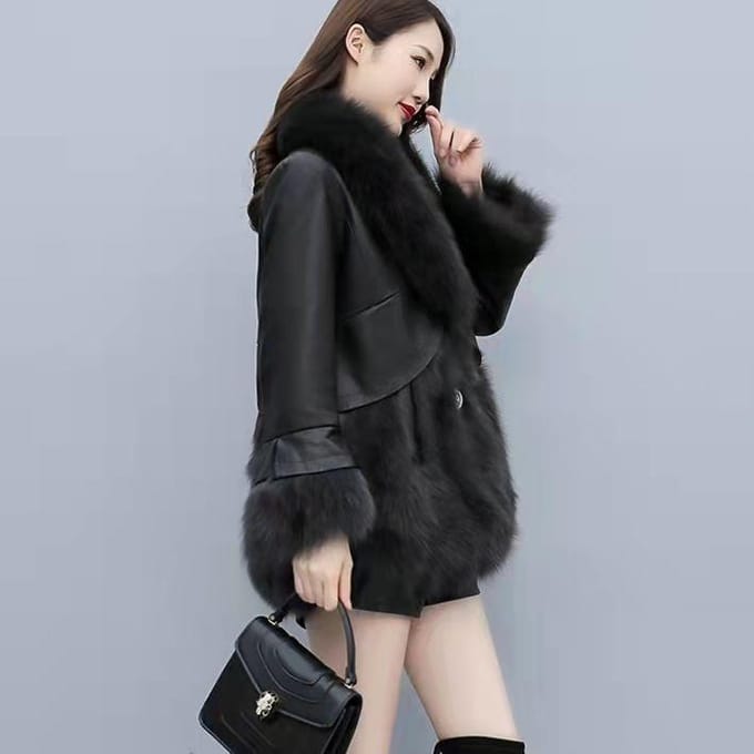Manteau de fourrure pour femme, manteau épais en patchwork de cuir PU mi-long et long pour l'hiver S noir